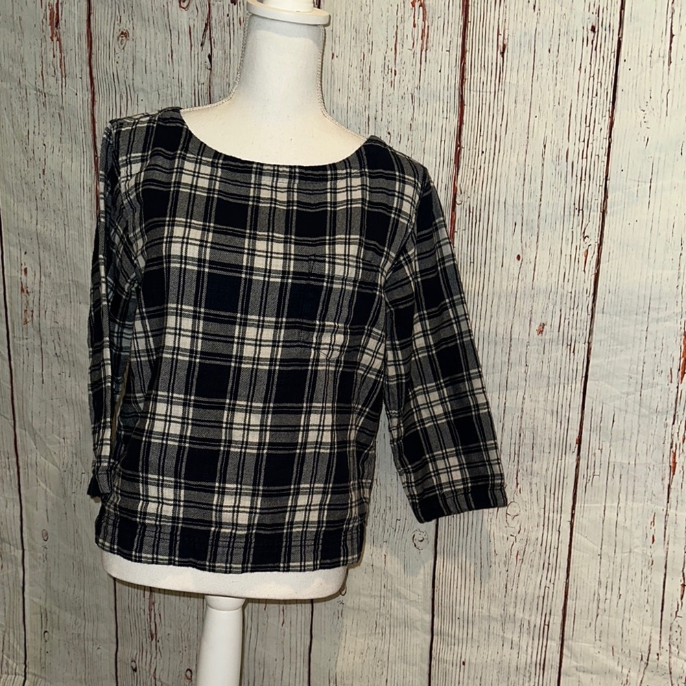 Madewell Black and White Boxy 3/4 Sleeve Blouse